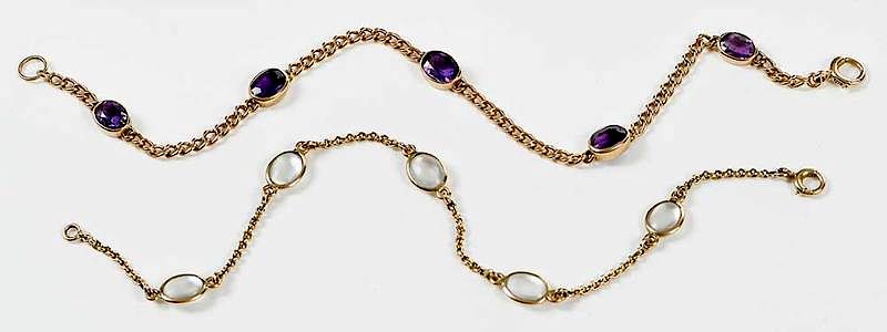 Appraisal: Two kt Gold Gemstone Bracelets one with five oval cabochon