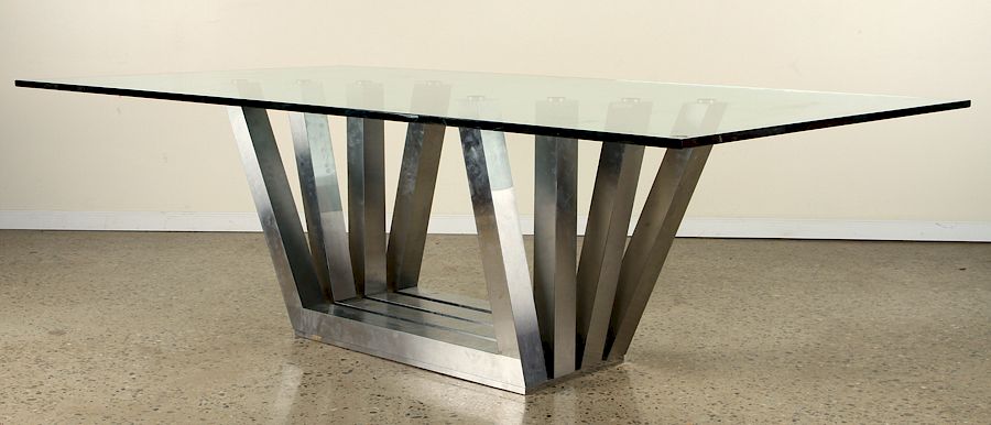 Appraisal: ULTRA MODERN CHROME BASE DINING TABLE GLASS TOP An ultra