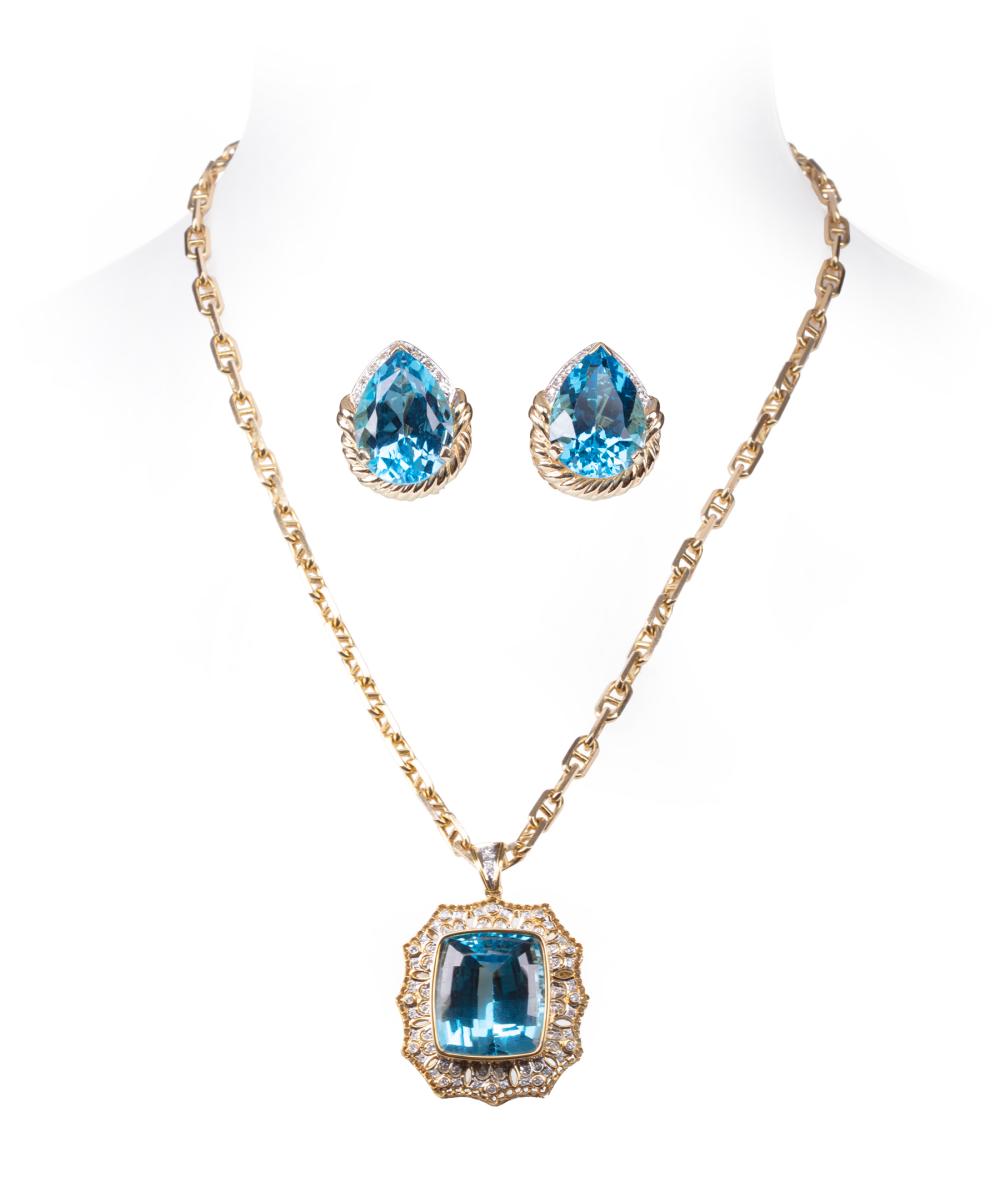 Appraisal: Group of kt Yellow Gold Blue Topaz and Diamond Jewelry