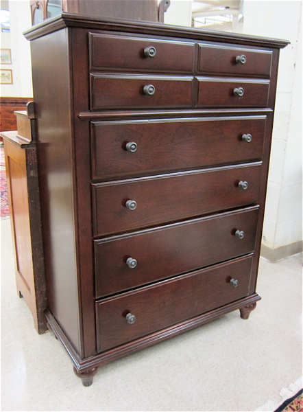 Appraisal: TALL MAHOGANY FINISH CHEST OF DRAWERS Broyhill Furniture Co having