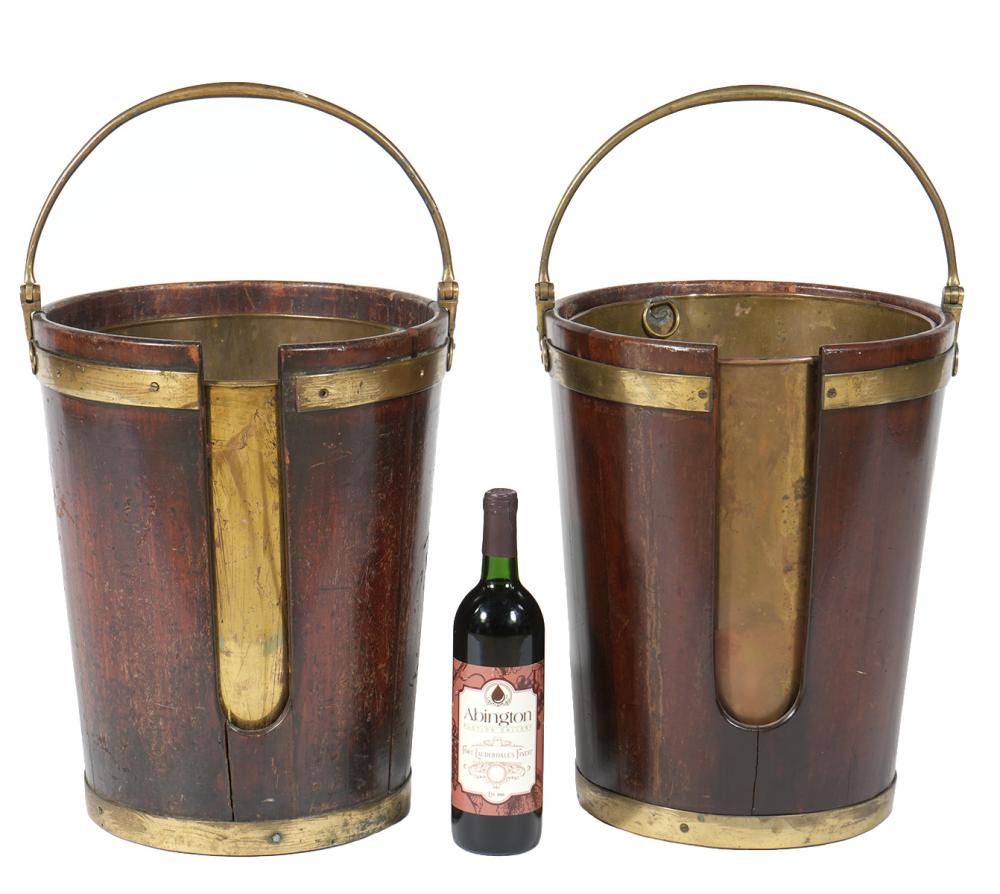 Appraisal: Pair of George III mahogany and brass bound plate buckets