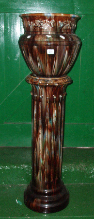 Appraisal: Large Brown Glazed Jardiniere On Stand