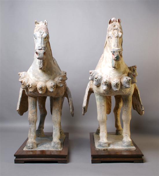 Appraisal: A Pair of Chinese Pottery Horses Height inches