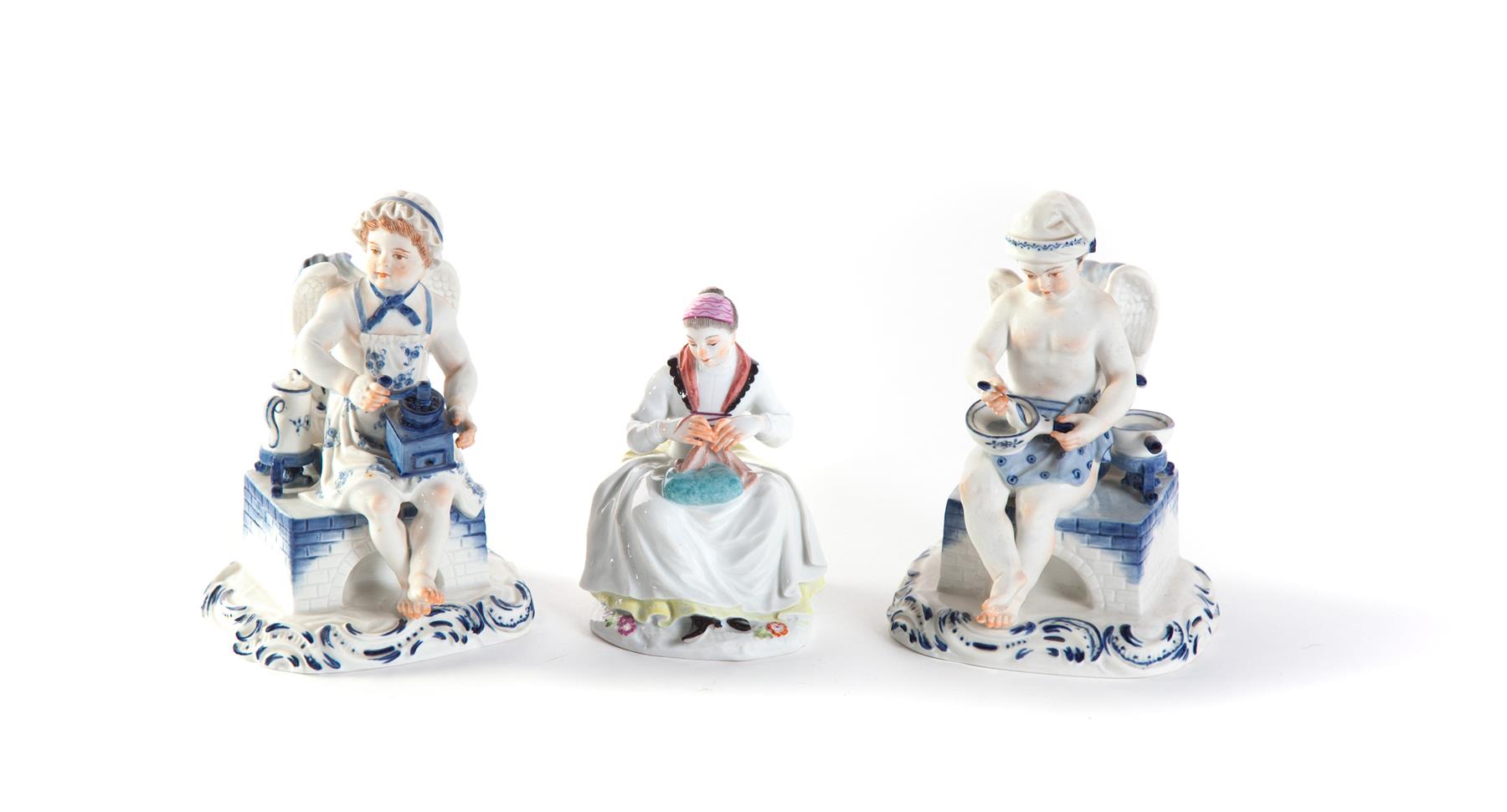 Appraisal: THREE MEISSEN FIGURINES Germany nd half- th century Pair of