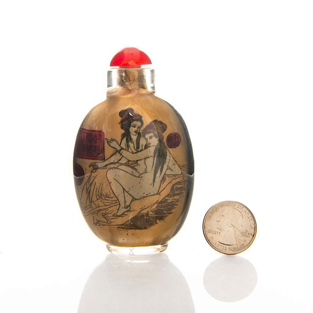 Appraisal: VINTAGE ORIENTAL INSIDE PAINTED SNUFF BOTTLE Naked Asin women with