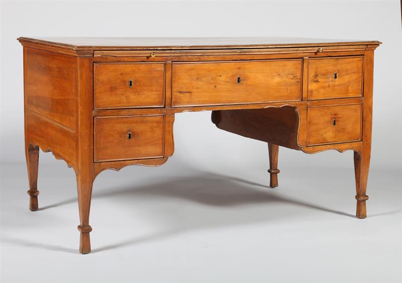 Appraisal: FRENCH PROVINCIAL FRUITWOOD DESK POSSIBLY BELGIAN With a pullout writing