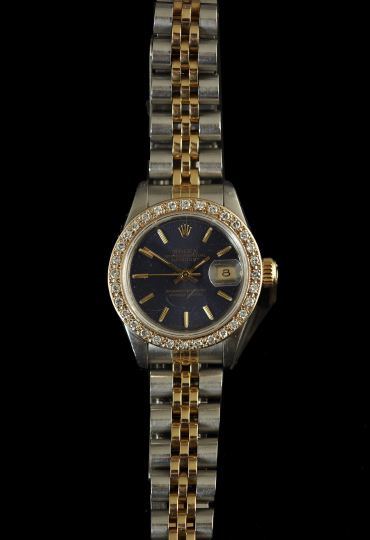 Appraisal: Eighteen-Karat Yellow Gold Stainless Steel and Diamond Lady's Rolex Oyster