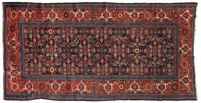 Appraisal: Mahal style rug repeating joined floral and geometric elements on