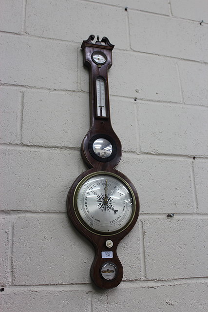 Appraisal: A GEORGIAN STYLE MAHOGANY DIAL BAROMETER with swan neck pediment