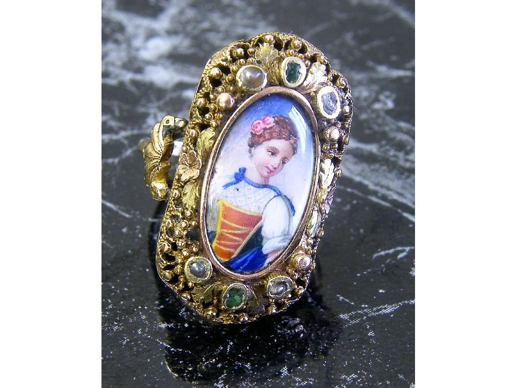 Appraisal: ct Swiss enamel ring the oval enamel depicting a portrait