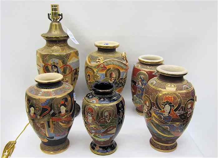 Appraisal: 'SATSUMA'' POTTERY TABLE LAMP AND VASES pieces all hand enameled