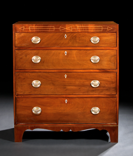 Appraisal: George III-Style Line-Inlaid Mahogany Chest in the Hepplewhite taste th