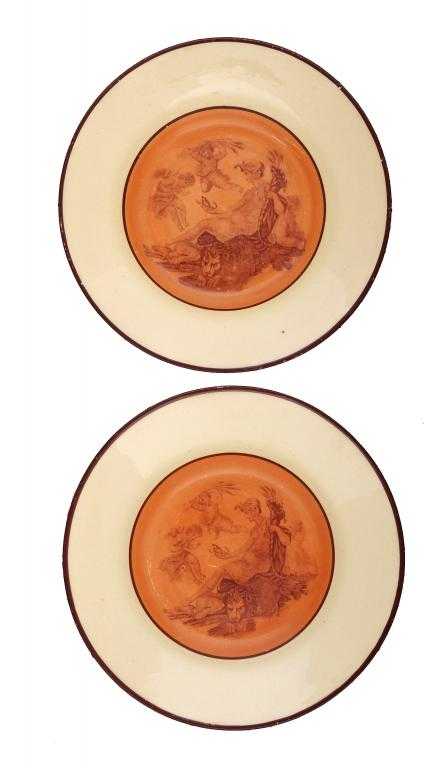 Appraisal: A PAIR OF DON POTTERY DRABWARE PLATES bat printed with