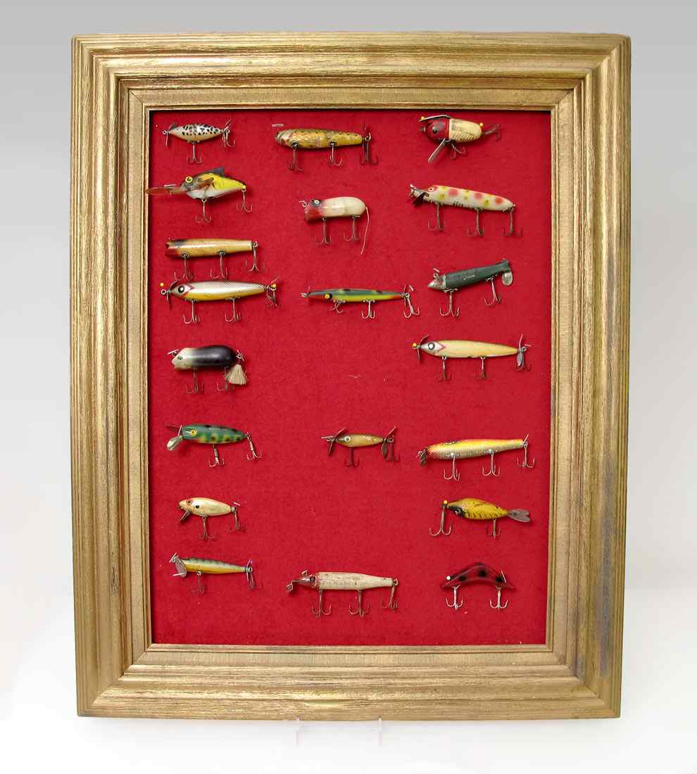 Appraisal: FRAMED COLLECTION OF VINTAGE FISHING LURES vintage fishing lures by