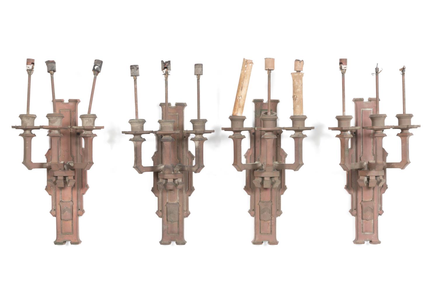 Appraisal: FOUR TUDOR REVIVAL BRONZE WALL SCONCES C Set of four