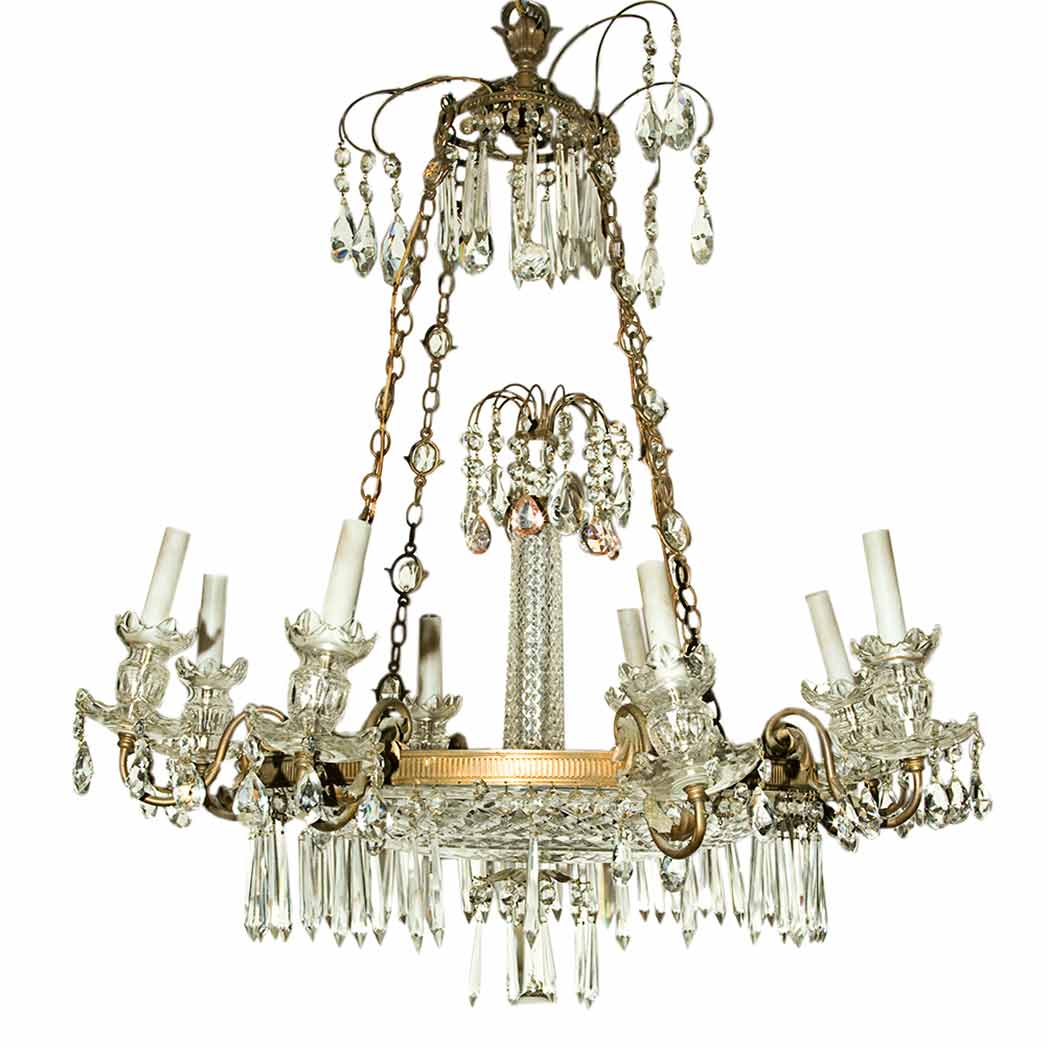 Appraisal: Continental Neoclassical Style Gilt-Metal and Cut Glass Eight-Light Chandelier The