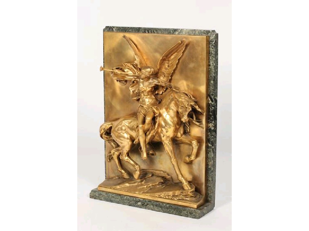 Appraisal: JOULES COUTAN VICTORY ON HORSEBACK a gilt bronze sculpture of