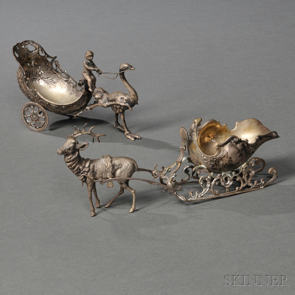 Appraisal: Two Continental Silver Figural Pieces an silver sleigh pulled by