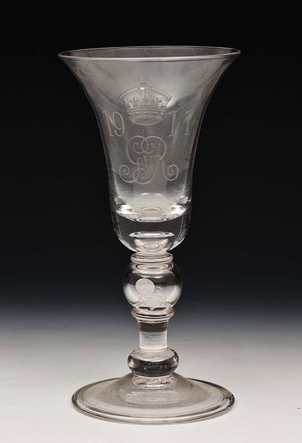 Appraisal: A GEORGE V CORONATION GLASS GOBLET etched with coronet dated