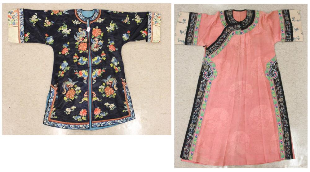 Appraisal: TWO CHINESE EMBROIDERED ROBES both featuring colorful floral silk embroidery