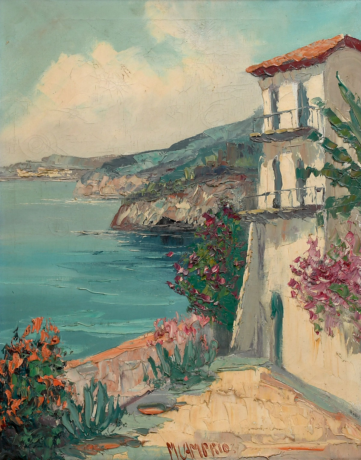 Appraisal: MEDITERRANEAN PAINTING BY M CAMPRIO Depicting a Villa on the