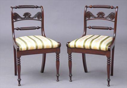 Appraisal: PAIR OF REGENCY CARVED MAHOGANY SIDE CHAIRS ft in x