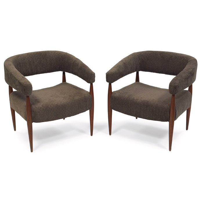 Appraisal: Nanna Ditzel style lounge chairs pair wood frames upholstered seats