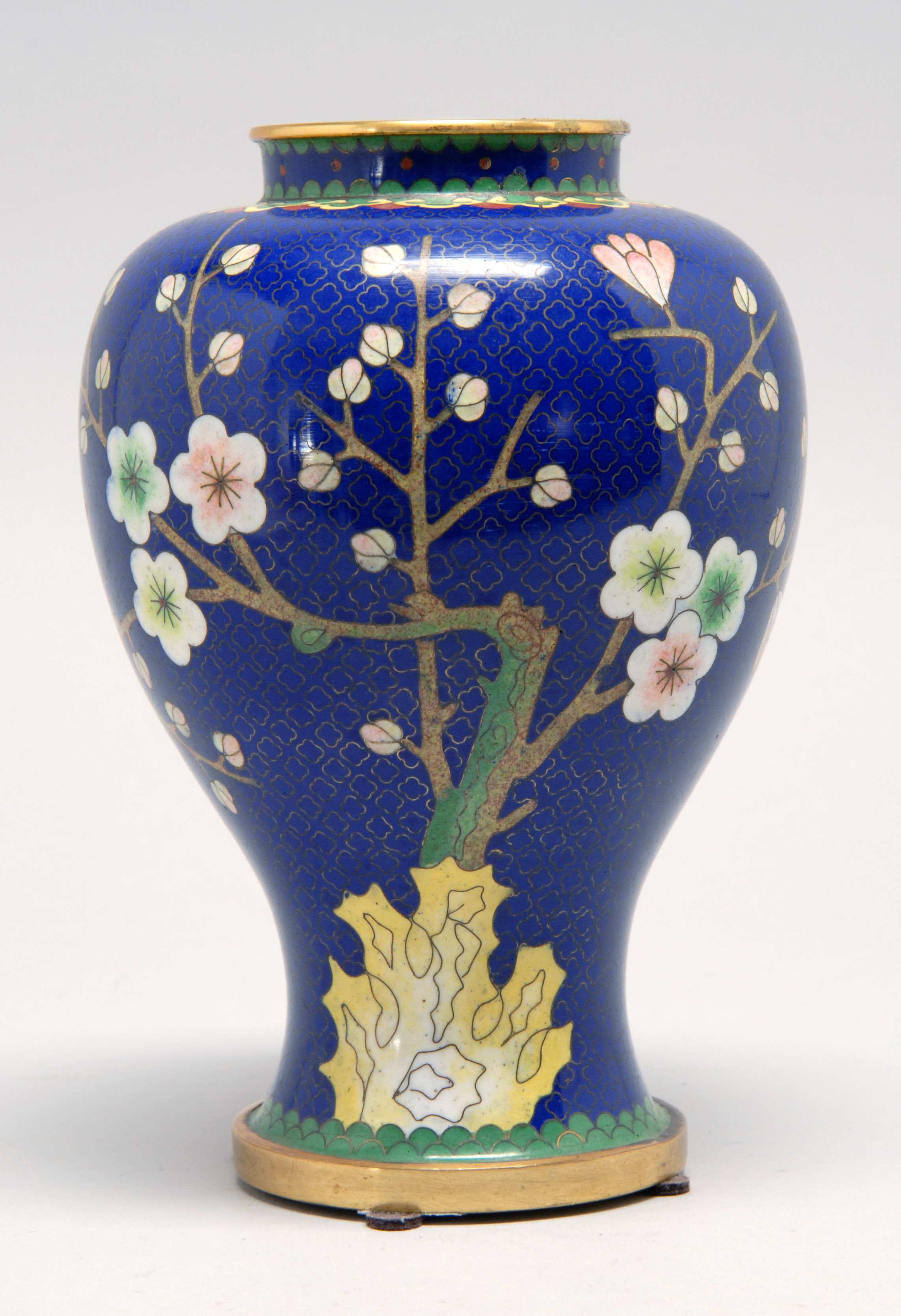 Appraisal: CLOISONN ENAMEL VASE th CenturyIn meiping form Decorated with a