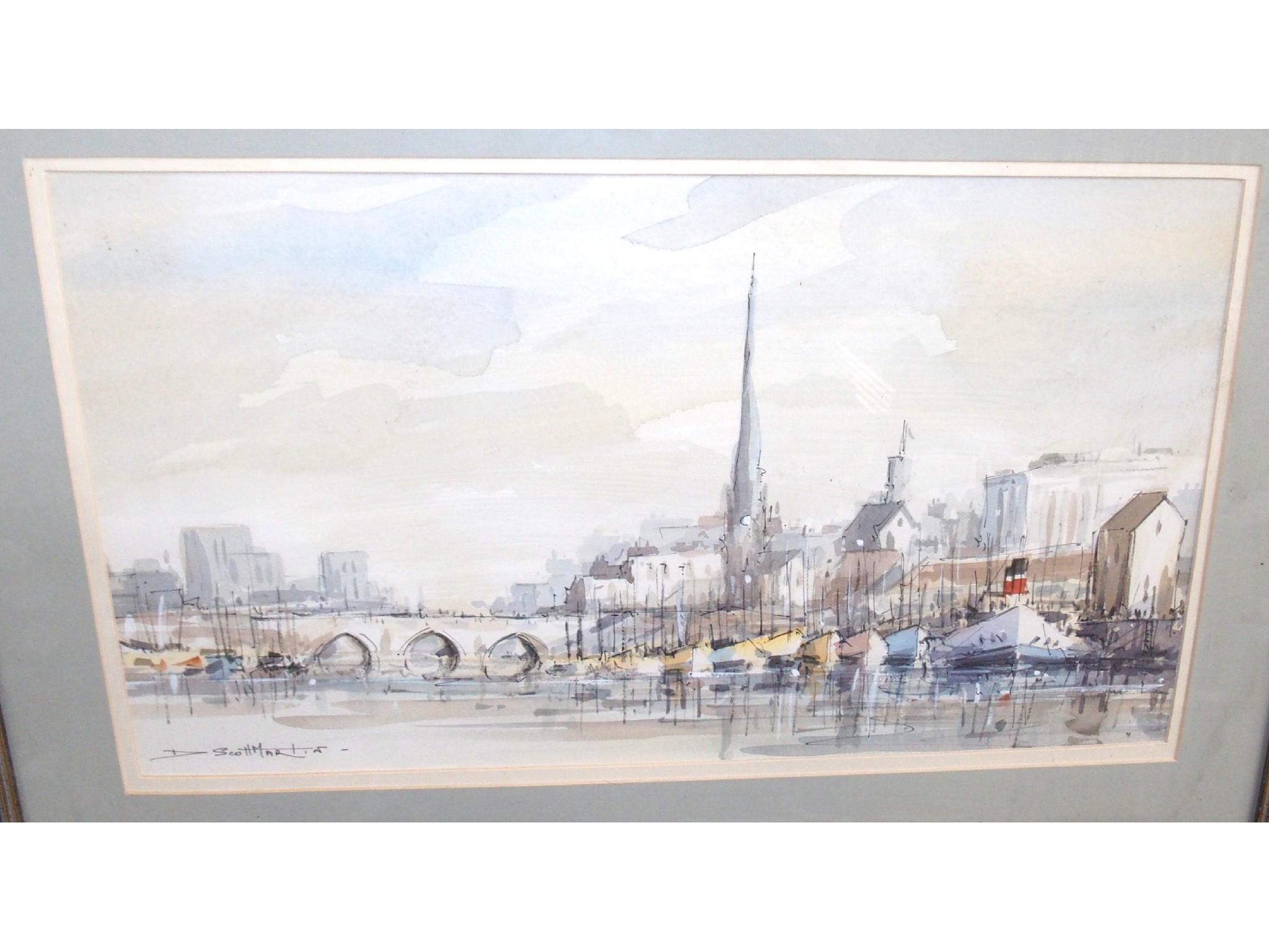 Appraisal: DAVID SCOTT MARTIN Ayr Harbour signed pen and watercolour