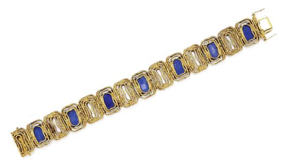 Appraisal: A LAPIS LAZULI AND GOLD BRACELET E MEISTER circa Yellow