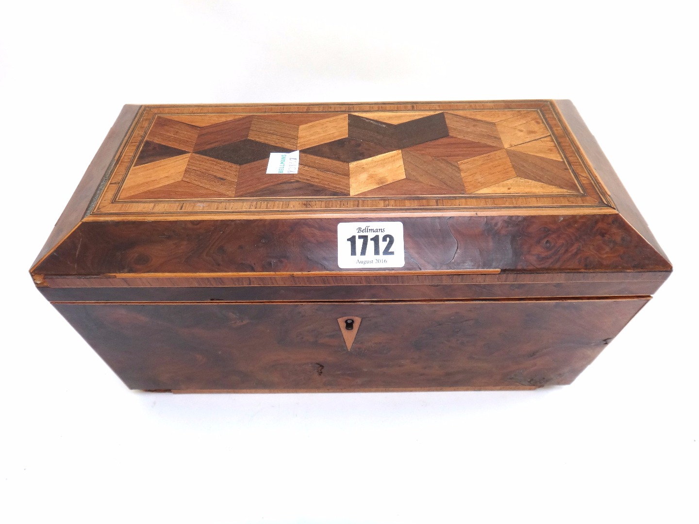 Appraisal: An early th century yew wood specimen deceptive cube parquetry