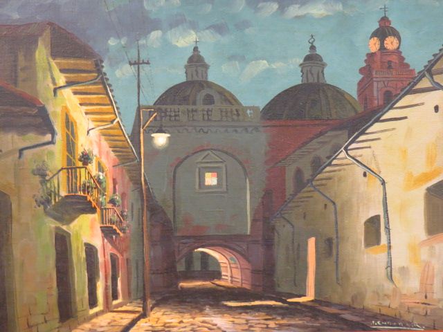 Appraisal: Joaquin Endora Ruiz oil city scape Ecuadorian artist on board