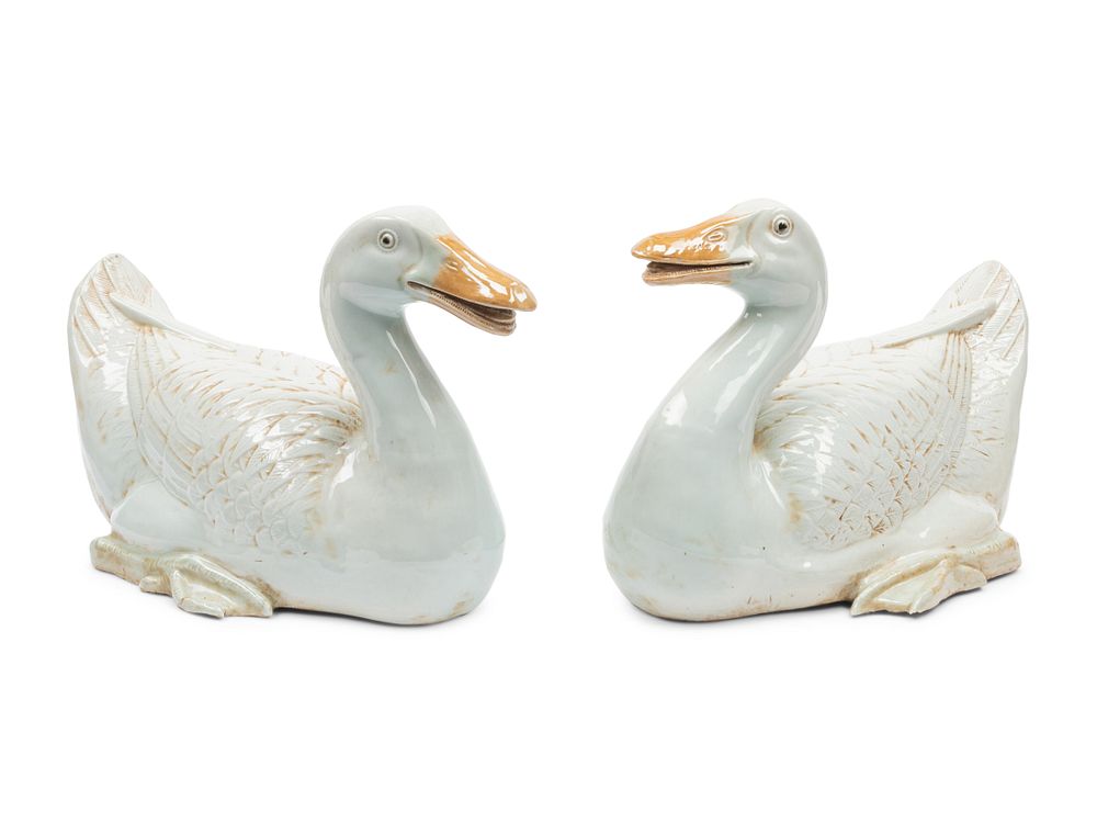 Appraisal: A Pair of Porcelain Models of Ducks A Pair of