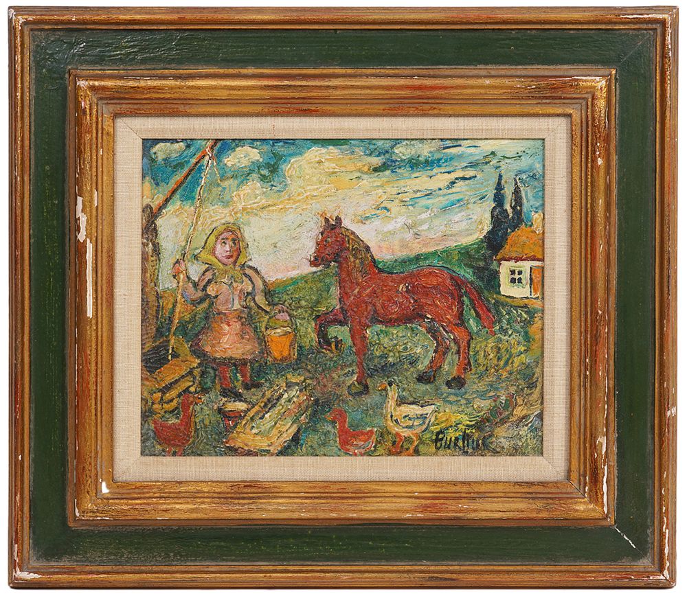 Appraisal: David Burliuk 'Farm Scene' Oil on Board David Burliuk Russia