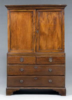 Appraisal: Georgian yew wood linen press yew or elm wood with