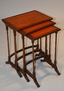 Appraisal: Mahogany and satinwood inlay nest of three tables Mahogany and