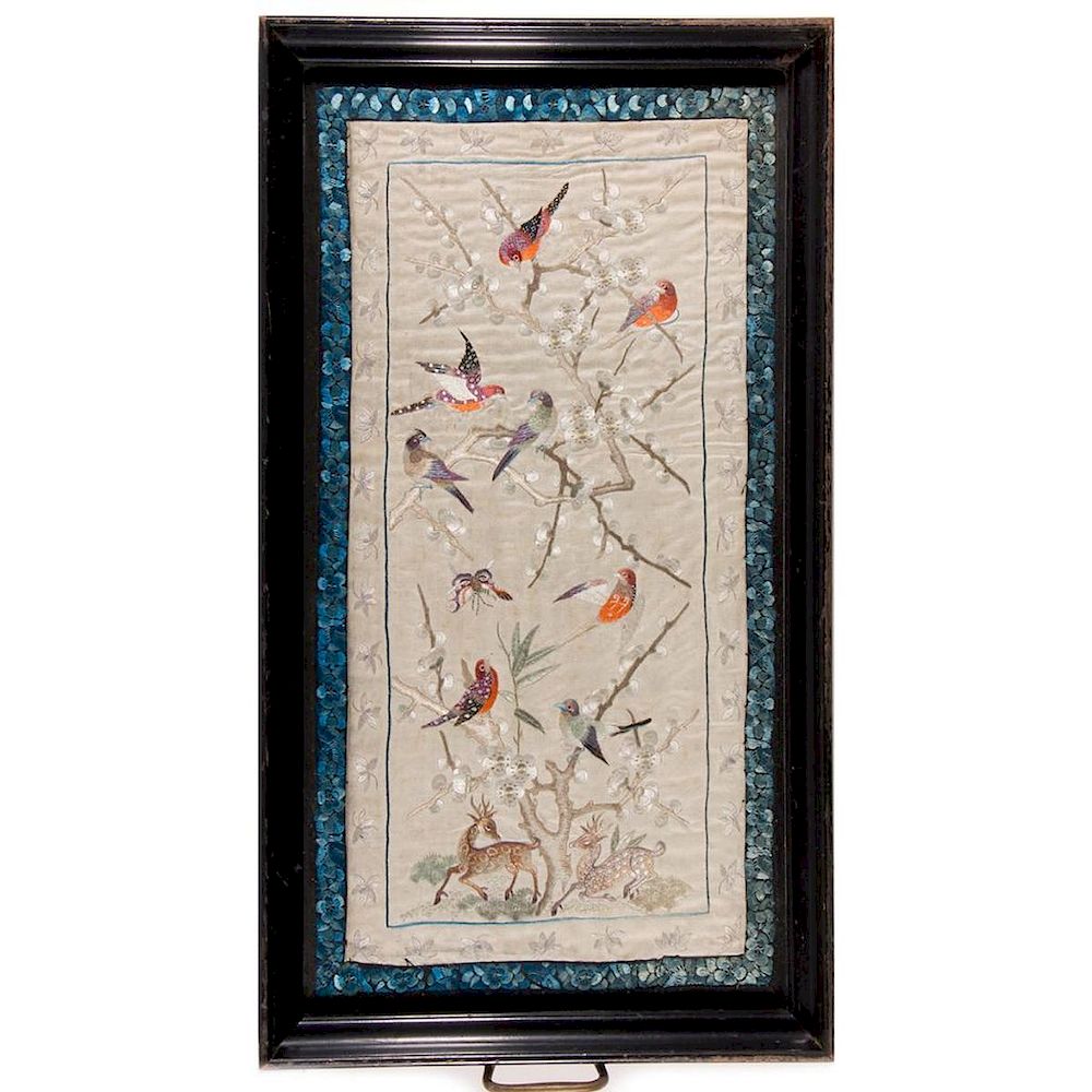 Appraisal: A framed Chinese silk embroideriy A late th early th