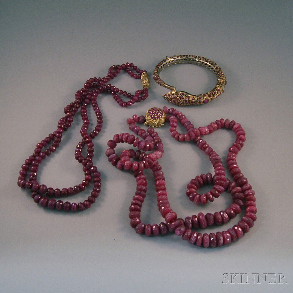 Appraisal: Small Group of Pink Gemstone Jewelry two double-strand necklaces with