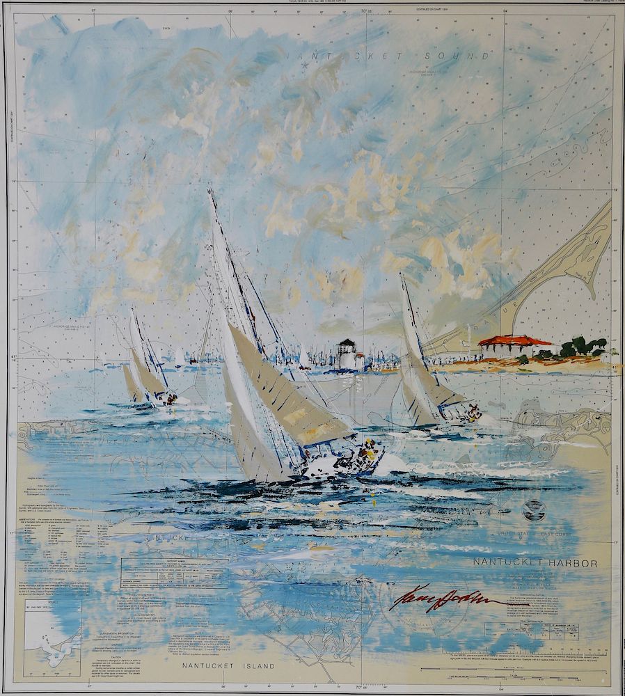 Appraisal: Kerry Hallam Acrylic on Nantucket Chart Racing Round Brant Point