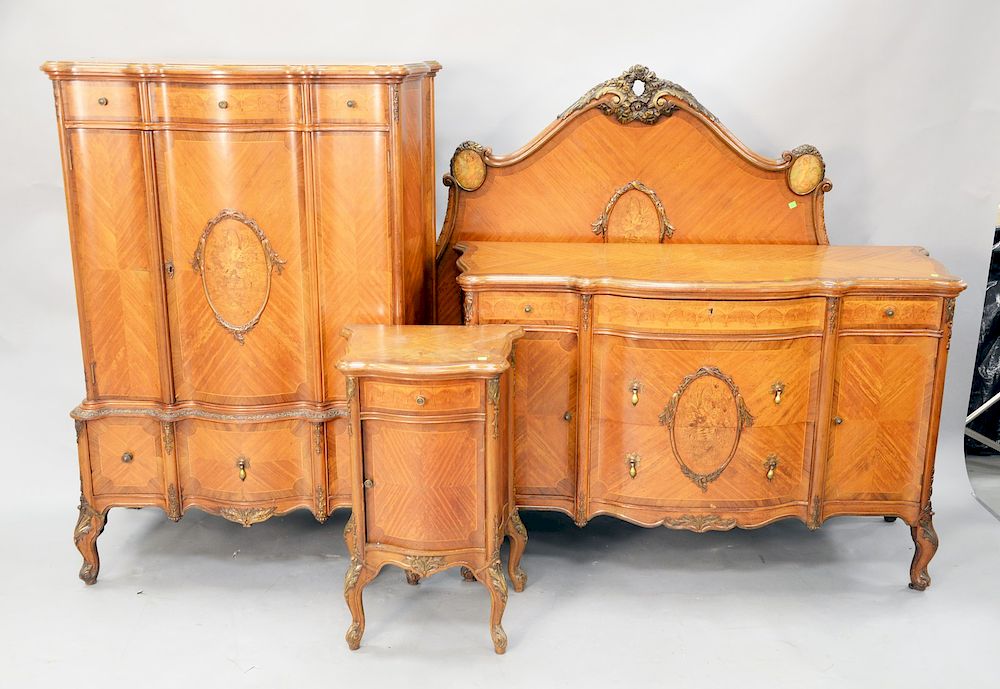 Appraisal: Five piece Louis XV style inlaid bedroom set to include