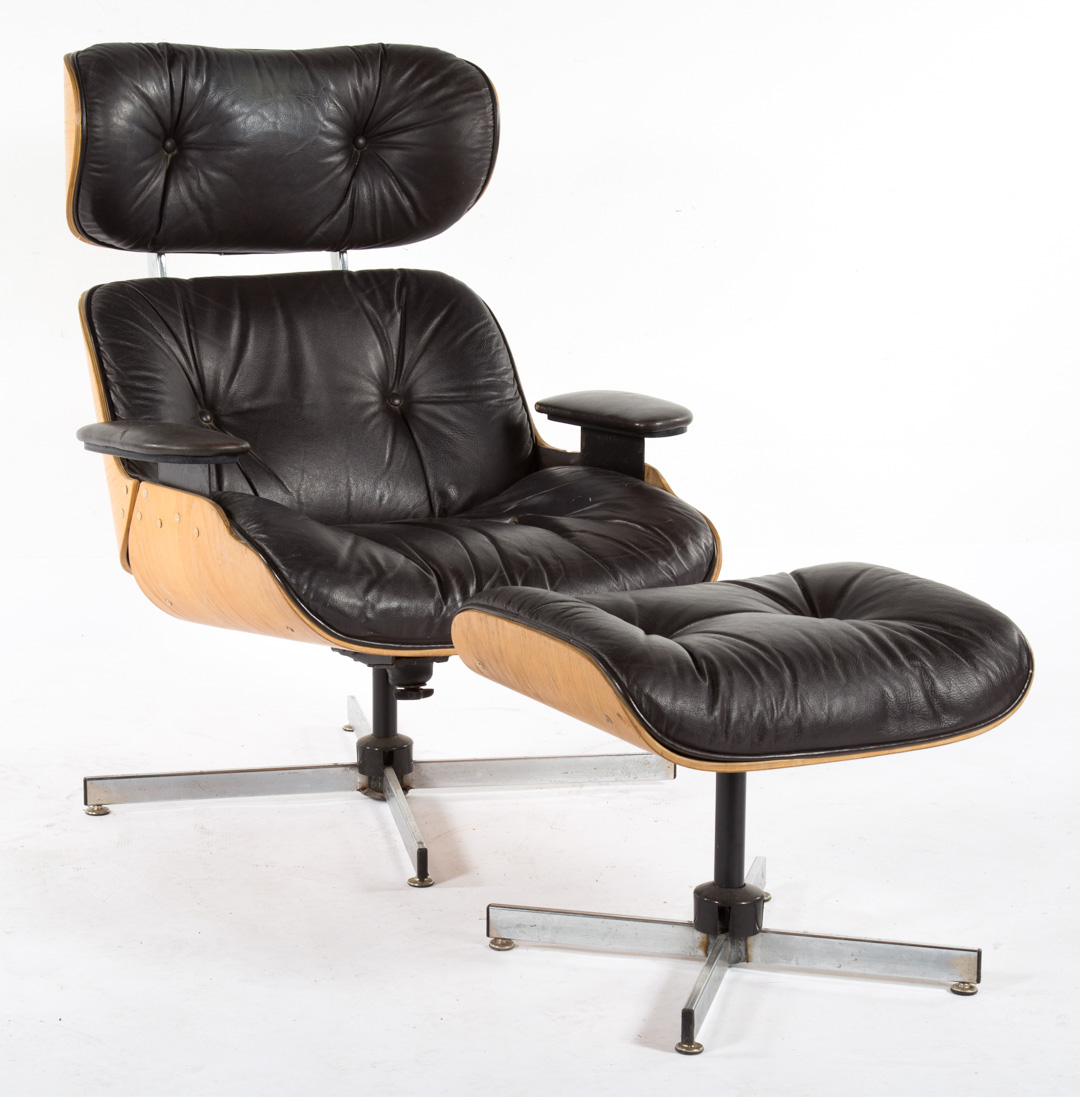 Appraisal: Mid-century modern leather upholstered armchair Ray Charles Eames Selig Manufacturing