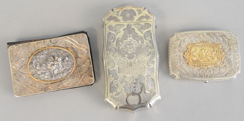 Appraisal: Three piece silver lot to include cigar box hinged box