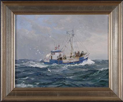 Appraisal: CHARLES VICKERY - ACME FISHING BOAT Oil on masonite x