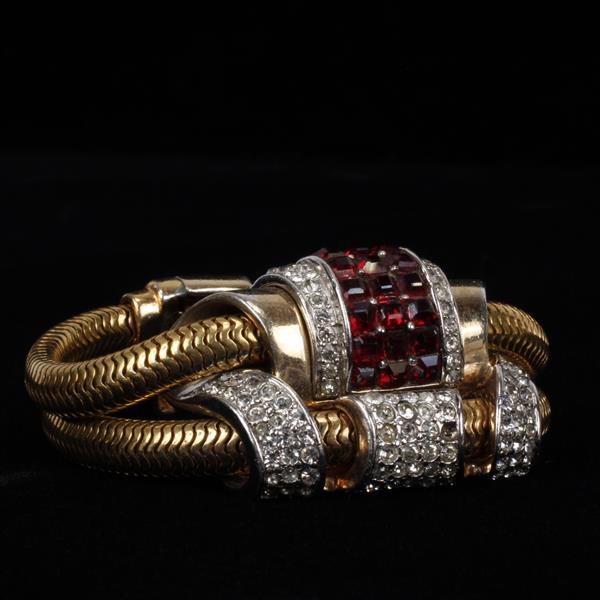 Appraisal: Retro Vintage s Art Deco gold wash bracelet with ruby