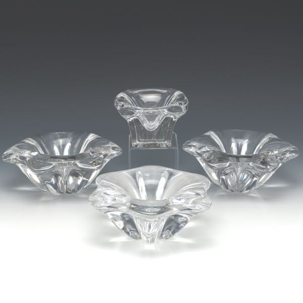 Appraisal: FOUR VAL ST LAMBERT DISHES Three flower form crystal bowls