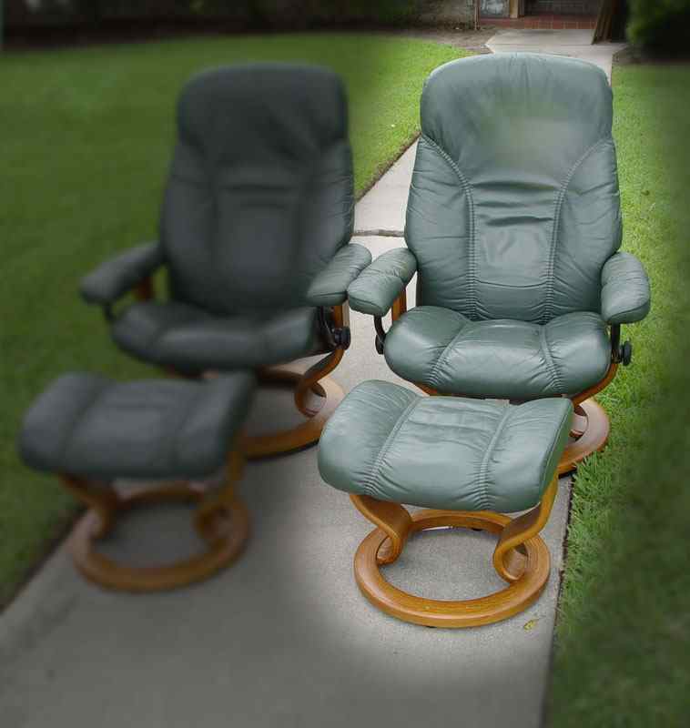 Appraisal: EKORNES STRESSLESS LEATHER CHAIR WITH OTTOMAN '' tall x ''