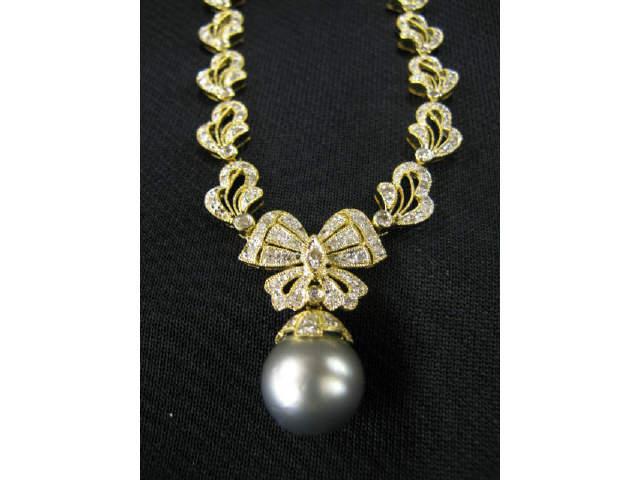 Appraisal: Diamond South Sea Pearl Necklace mm silver grey pearl on