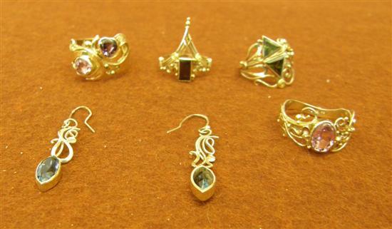 Appraisal: Five items comprising four gem set hallmarked ct rings and