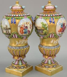 Appraisal: Pair of capodimonte porcelain urns with covers one as is