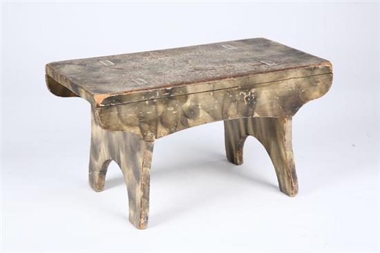 Appraisal: DECORATED FOOTSTOOL American th century hardwood Cutout apron and feet